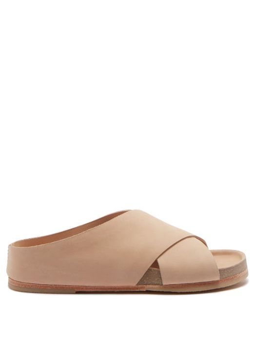 Lauren Manoogian - Crossover-strap Raw Leather Slides - Womens - Light Pink