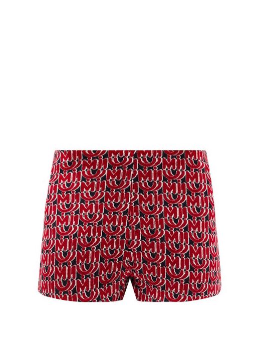 Miu Miu - Monogram-jacquard Velvet Shorts - Womens - Red Multi