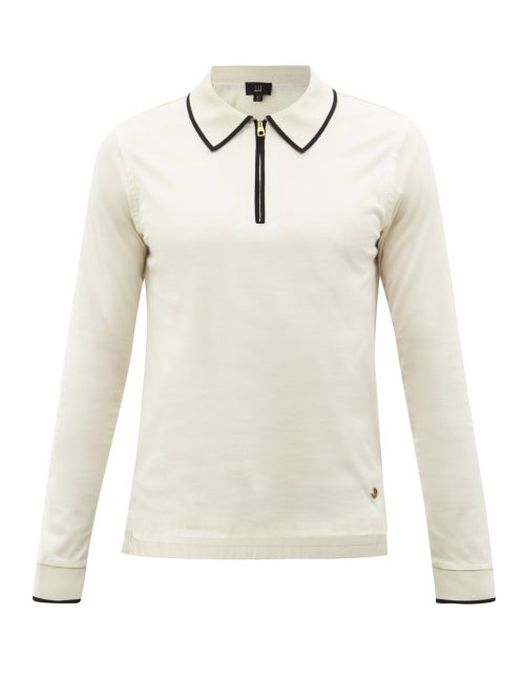 Dunhill - Zip-collar Mercerised-cotton Polo Shirt - Mens - White