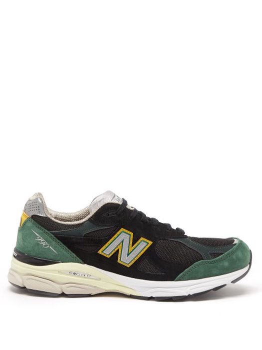 New Balance - Made In Usa 990 Suede And Mesh Trainers - Mens - Green Multi