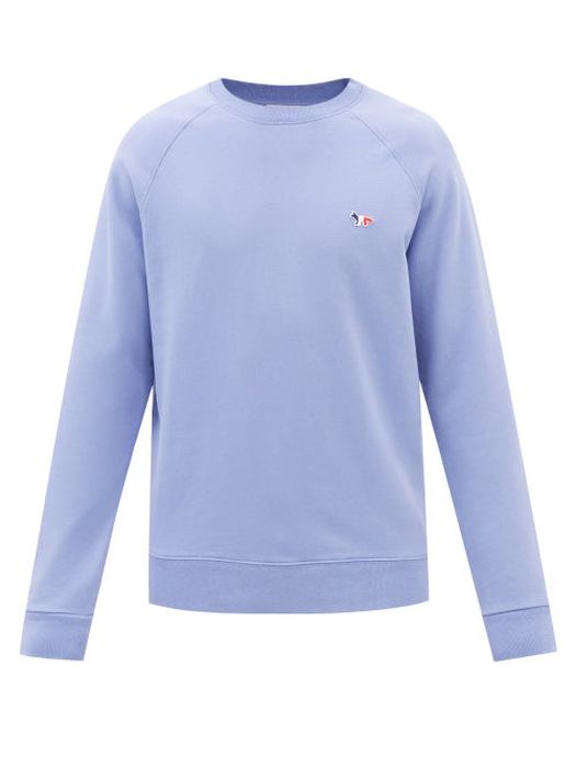 Maison Kitsuné - Tricolour Fox-patch Cotton-jersey Sweatshirt - Mens - Light Blue