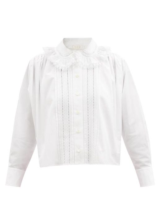 Chloé - Lace-trimmed Cotton-poplin Shirt - Womens - White