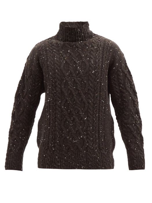 Auralee - Cable-knit Speckled Wool-blend Sweater - Mens - Dark Brown