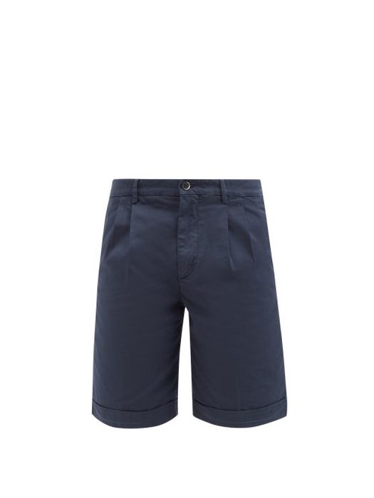 Barena Venezia - Sandola Pleated Cotton-blend Twill Shorts - Mens - Navy
