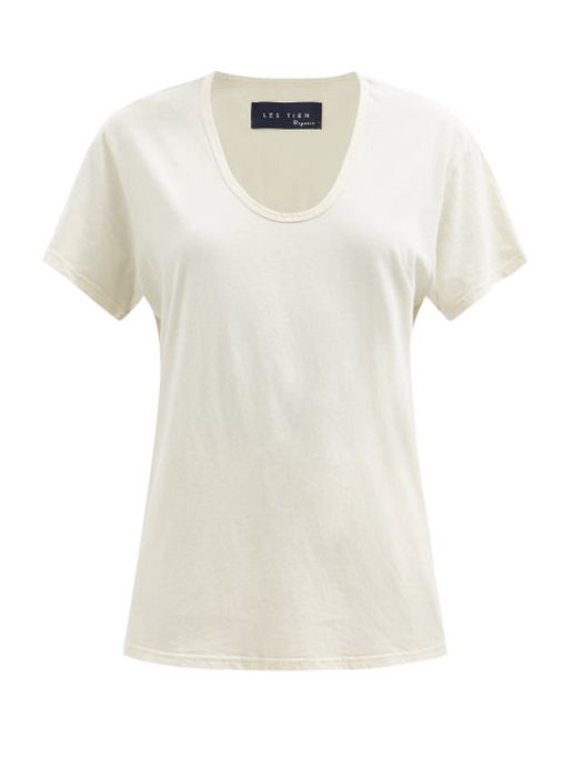 Les Tien - Scoop-neck Cotton-jersey T-shirt - Womens - Ivory