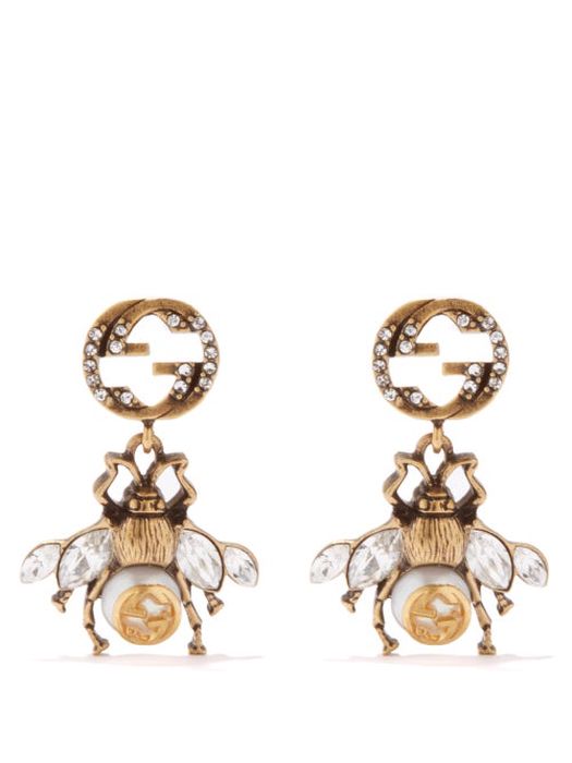 Gucci - Bee & Gg Crystal-embellished Earrings - Womens - Crystal