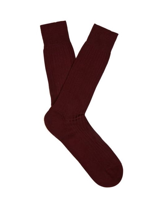 Pantherella - Danvers Ribbed-knit Socks - Mens - Burgundy