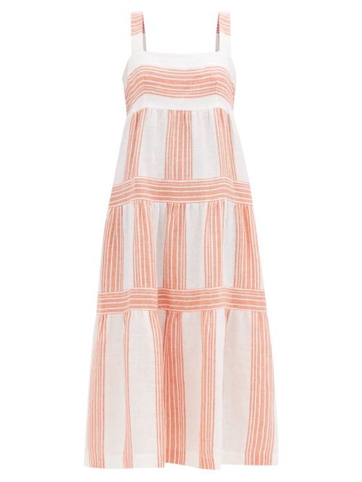 Three Graces London - Kitty Square-neck Striped-linen Maxi Dress - Womens - Orange Stripe