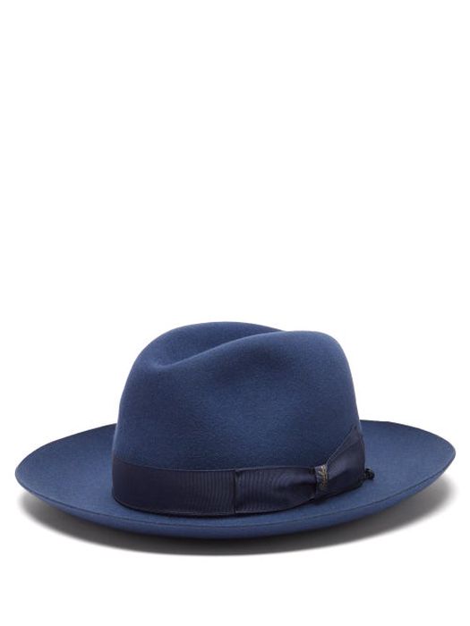 Borsalino - Bow-tied Felt Fedora Hat - Mens - Light Blue