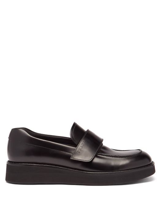Prada - Velcro-strap Leather Platform Loafers - Mens - Black