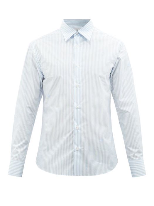 Dunhill - Logo-embroidered Striped Cotton-poplin Shirt - Mens - Blue White