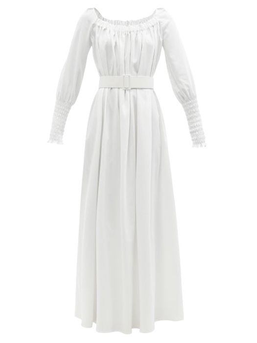 Marta Ferri - Noel Belted Cotton-blend Maxi Dress - Womens - White