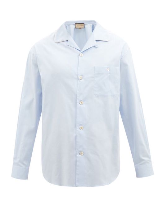 Gucci - Patch-pocket Cotton-poplin Shirt - Mens - Light Blue