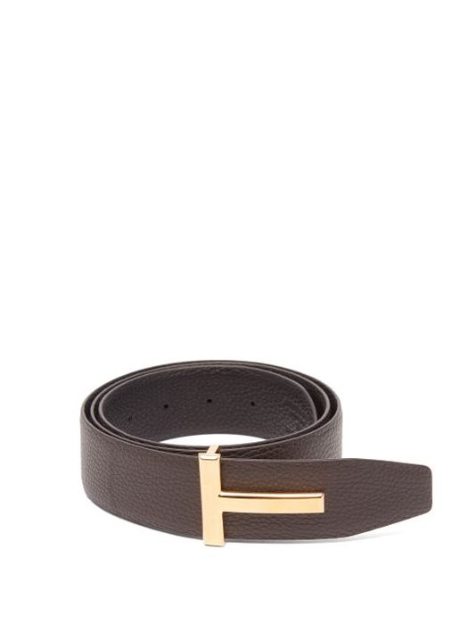 Tom Ford - T-logo Reversible Grained-leather Belt - Mens - Black Brown
