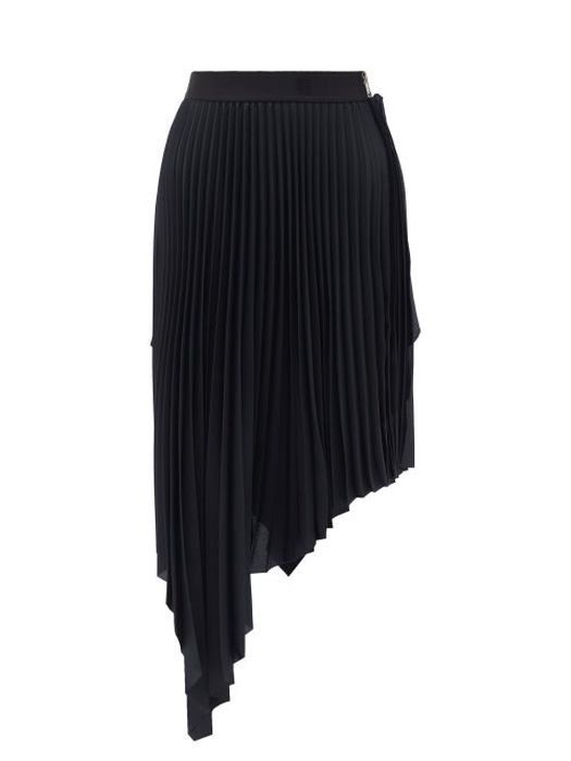 Givenchy - Asymmetric Hem Pleated Midi Skirt - Womens - Black