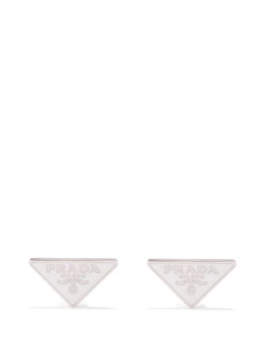 Prada - Triangle Logo-plaque Earrings - Womens - White