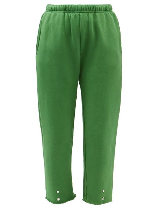 Les Tien - Snap-front Brushed-back Cotton Track Pants - Womens - Green