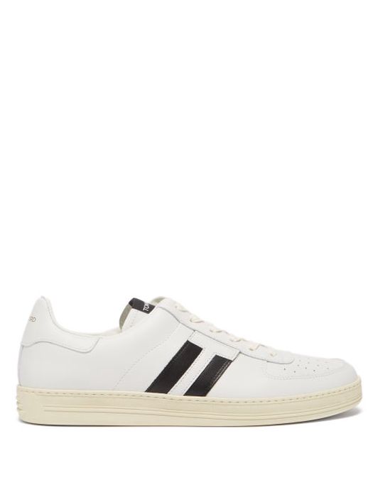 Tom Ford - Striped Leather Trainers - Mens - White Black