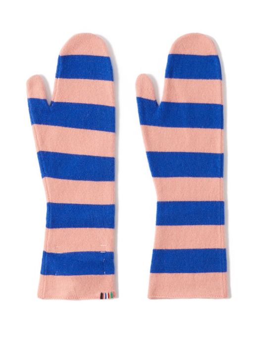 Extreme Cashmere - Nina Striped Cashmere Mittens - Womens - Pink Multi