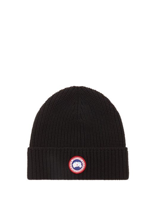 Canada Goose - Patch-logo Rib-knit Merino Wool Beanie Hat - Mens - Black