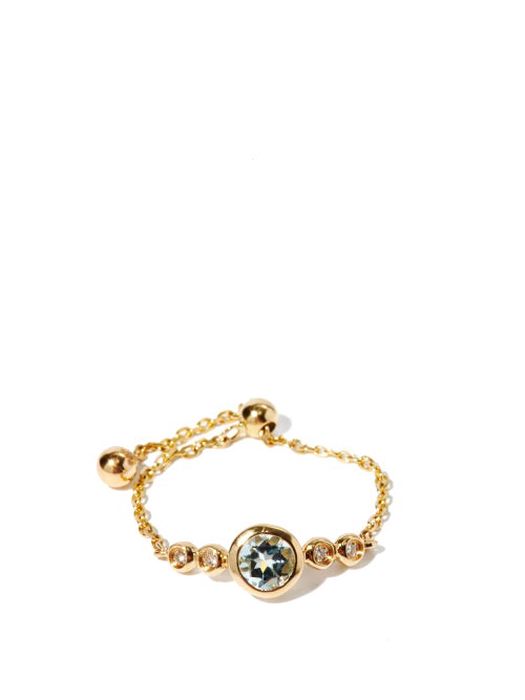 Anissa Kermiche - March Diamond, Aquamarine & 14kt Gold Chain Ring - Womens - Light Blue
