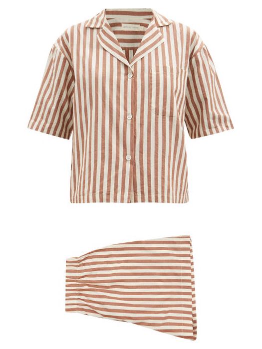 General Sleep - Camilla Striped Organic-cotton Pyjamas - Womens - Brown Stripe