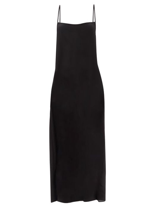 Raey - Thin-strap Straight-neck Silk Slip Dress - Womens - Black