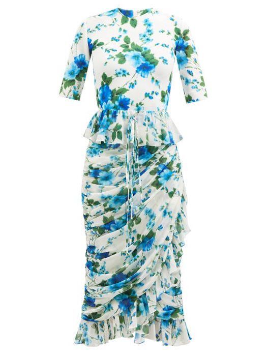 Richard Quinn - Sakura Ruffled Floral-print Chiffon Dress - Womens - White Multi