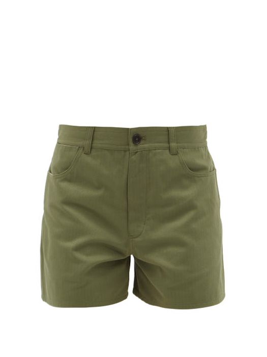Jil Sander - Herringbone-weave Cotton Shorts - Womens - Mid Green