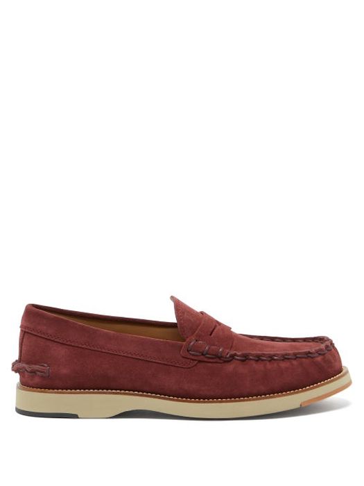 Tod's - Suede Penny Loafers - Mens - Burgundy
