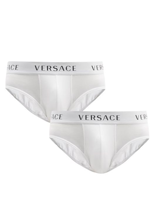 Versace - Pack Of Two Logo-jacquard Cotton-blend Briefs - Mens - White