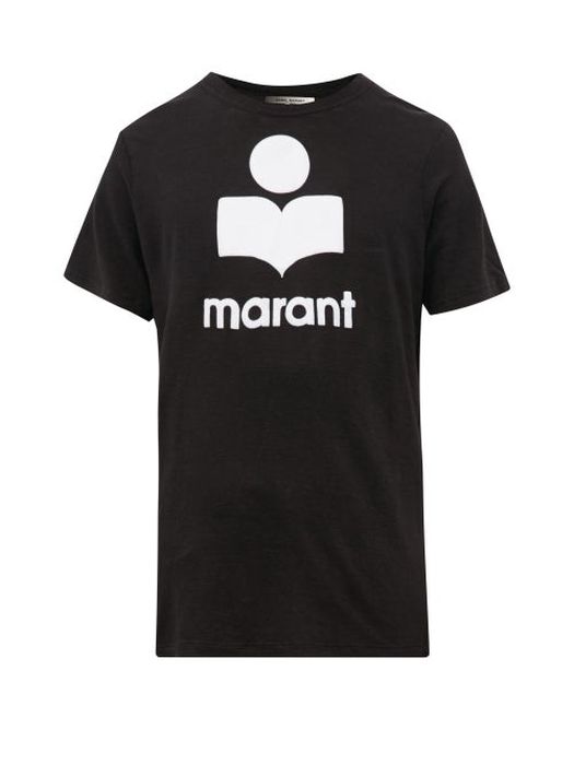 Isabel Marant - Karman Flocked-logo Linen T-shirt - Mens - Black