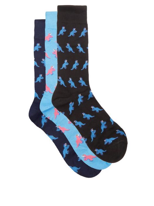 Paul Smith - Pack Of Three Dinosaur Cotton-blend Socks - Mens - Multi