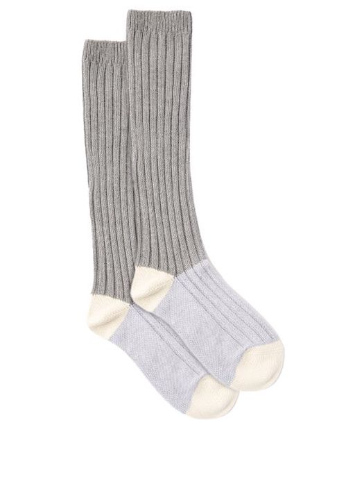 Raey - Colour-blocked Cotton-blend Socks - Mens - Grey Multi