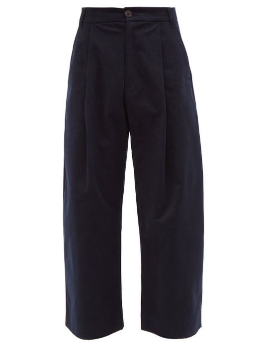 Studio Nicholson - Sorte Cropped Cotton-twill Trousers - Mens - Dark Navy