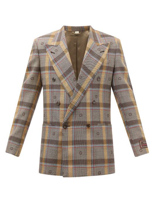 Gucci - Monogram-jacquard Check Wool-twill Suit Jacket - Mens - Brown Multi