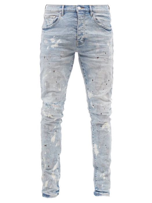 Purple Brand - P001 Distressed Bleached Slim-leg Jeans - Mens - Blue
