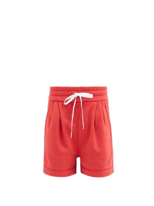 Miu Miu - Logo-print Drawstring Cotton-jersey Shorts - Womens - Red