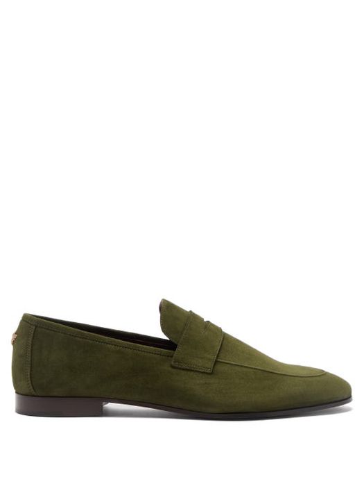 Bougeotte - Suede Penny Loafers - Mens - Olive Green