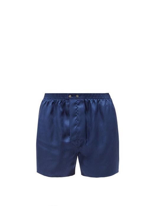 Derek Rose - Woburn Silk Boxer Shorts - Mens - Navy Stripe