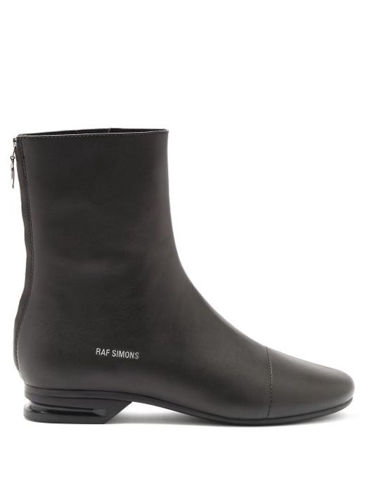 Raf Simons - Notched-heel Zipped Leather Boots - Mens - Black