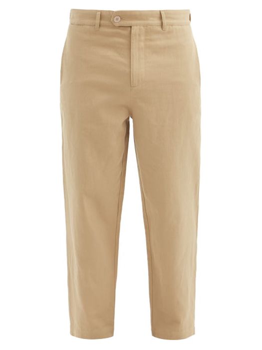 Raey - Tapered-leg Cotton And Linen-blend Trousers - Mens - Beige
