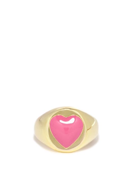 Wilhelmina Garcia - Heart Enamel & 18kt Gold-vermeil Signet Ring - Womens - Pink Gold