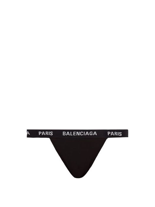 Balenciaga - Logo-jacquard High-rise Cotton-blend Briefs - Womens - Black/white