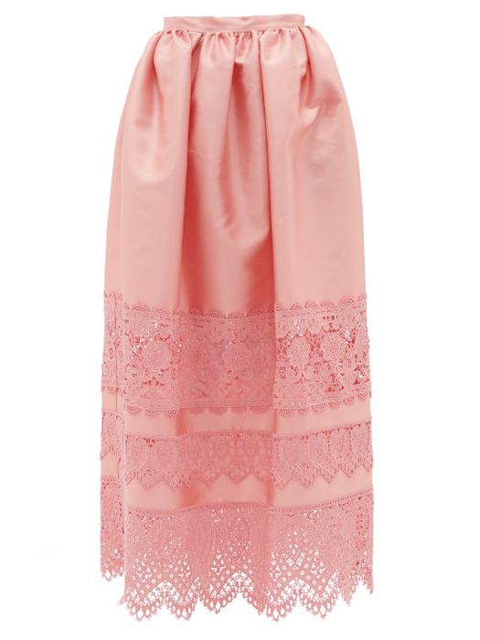 Erdem - Jennifer Guipure Lace-trimmed Midi Skirt - Womens - Pink