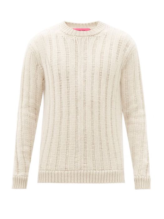 The Elder Statesman - Solid Drop Ribbed Cashmere Sweater - Mens - White