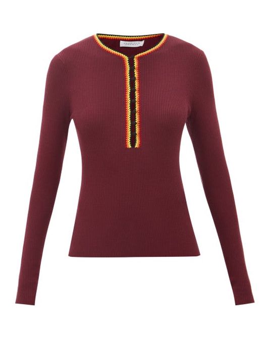 Gabriela Hearst - Meade Crochet-neck Ribbed Merino Sweater - Womens - Burgundy Multi