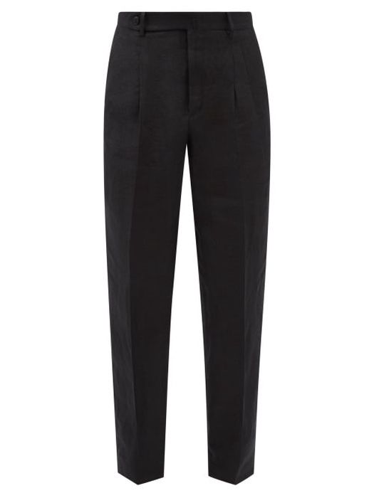 Brioni - Pleated Linen-cambric Trousers - Mens - Black