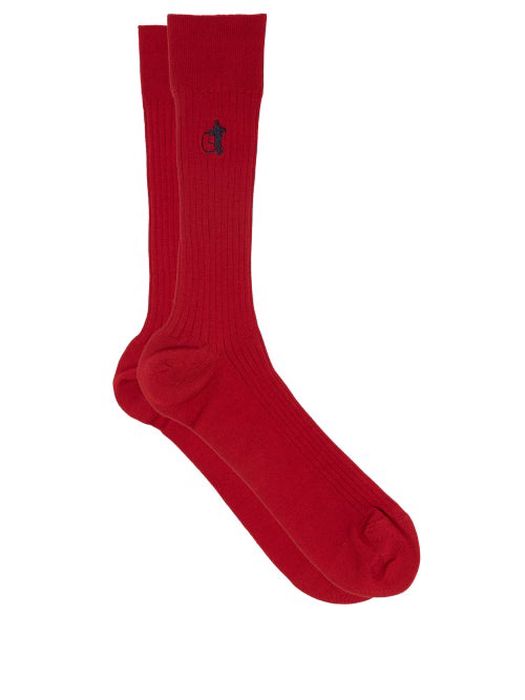 London Sock Company - Simply Sartorial Logo-embroidered Socks - Mens - Red