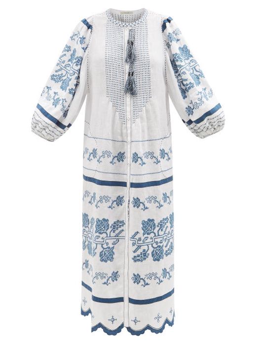 Vita Kin - Black Currant Embroidered Linen Dress - Womens - White Multi